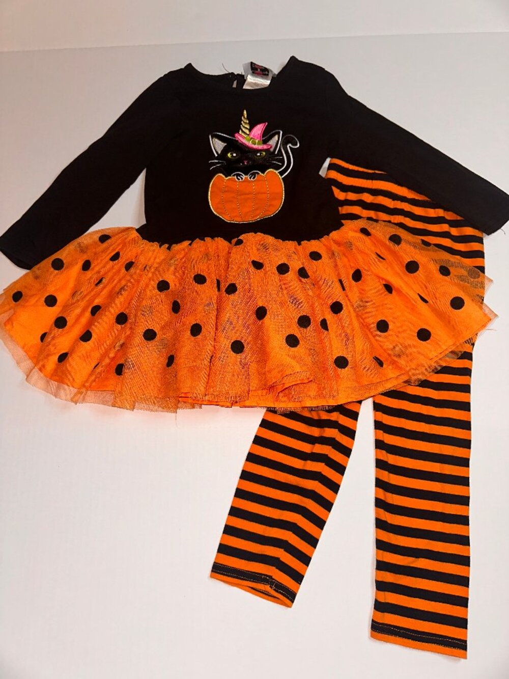 Counting Daisies Girls Halloween Cat Pumpkin Tutu outfit Set Black Orange 4T 675